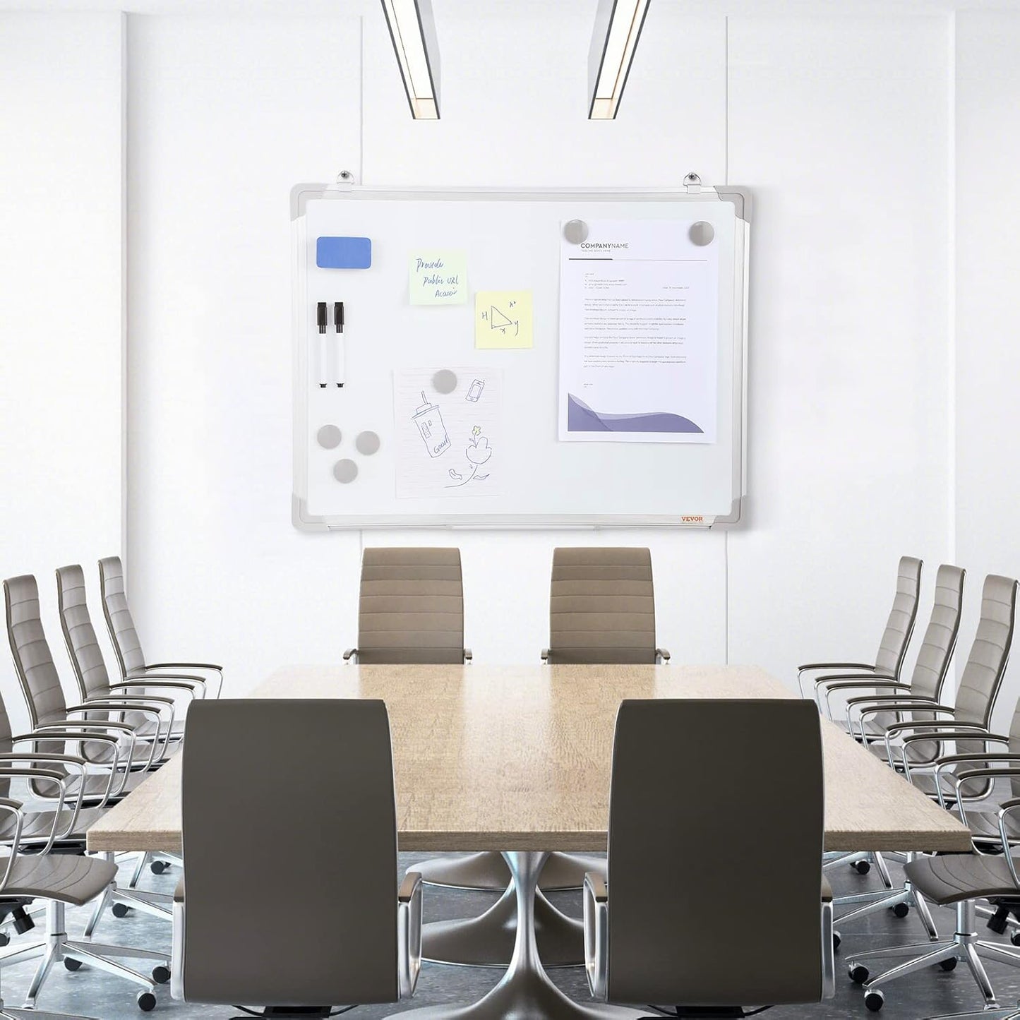 VEVOR Magnetic Glass Whiteboard, Dry Erase Board 36"x24", Wall-Mounted Large White Glassboard Frameless, with Marker Tray, an Eraser and 2 Markers, Black