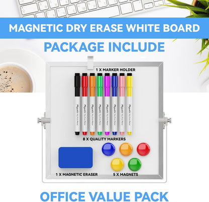 Dry Erase White Board, Cazeyoo Magnetic Desktop Whiteboard 16 x 12inch with Stand, 10 Markers, 4 Magnets and 1 Eraser, Portable Double-Sided White Board for Kids Drawing, Office, Home, School
