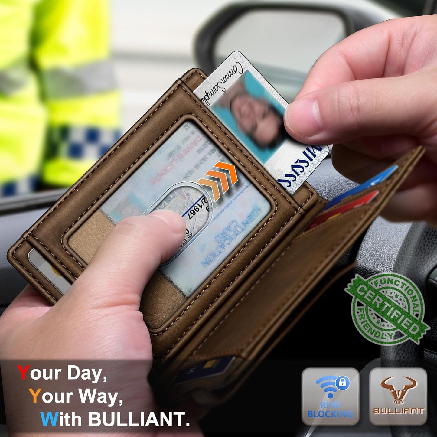 BULLIANT Men Airtag Wallet,Slim Wallet Money Clip Card Holder Magnetic Closure 12 Cards in Front Pocket RFID Blocking