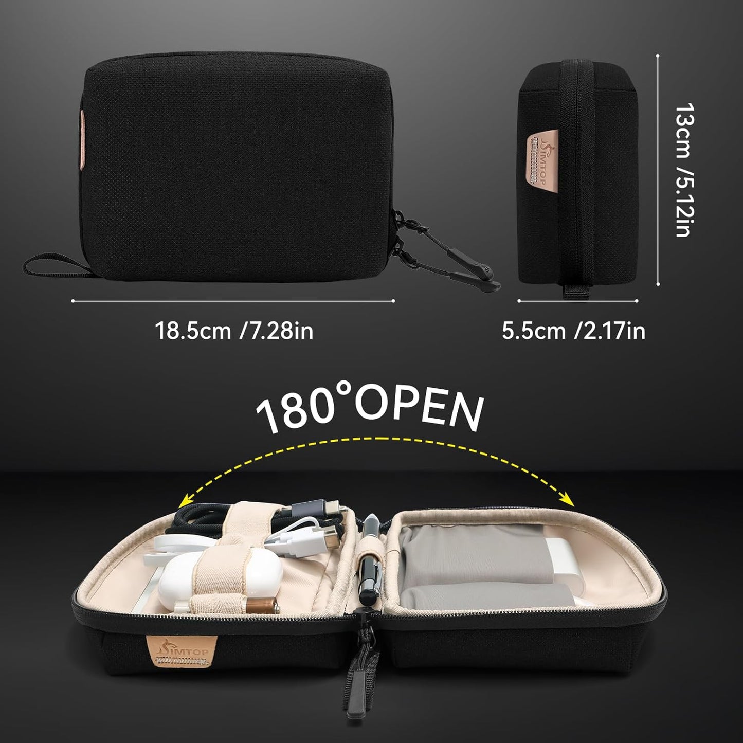 SIMTOP Small Electronics Organizer Travel Case, Portable Tech Case Pouch for Cable, Charger, Phone & Earbuds – Water-Resistant Cord Storage for Commute, Office & Business Trip – Compact Design