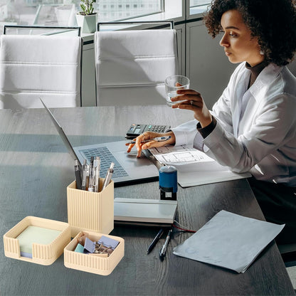 Aesthetic Desk Organizers and Accessories Set of 3 with Pen Holder,Paperclip Holder,Sticky Note Holder - Durable Plastic Pencil Holder for Office Women Men-Teacher Appreciation/Back-to-school Gift