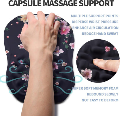 Ergonomic Raised Mouse Pad Wrist Support with Bilateral Slope Memory Foam Mousepad for Wrist Rest and Carpal Tunnel Pain Relief 11.8x7.9〃 Black