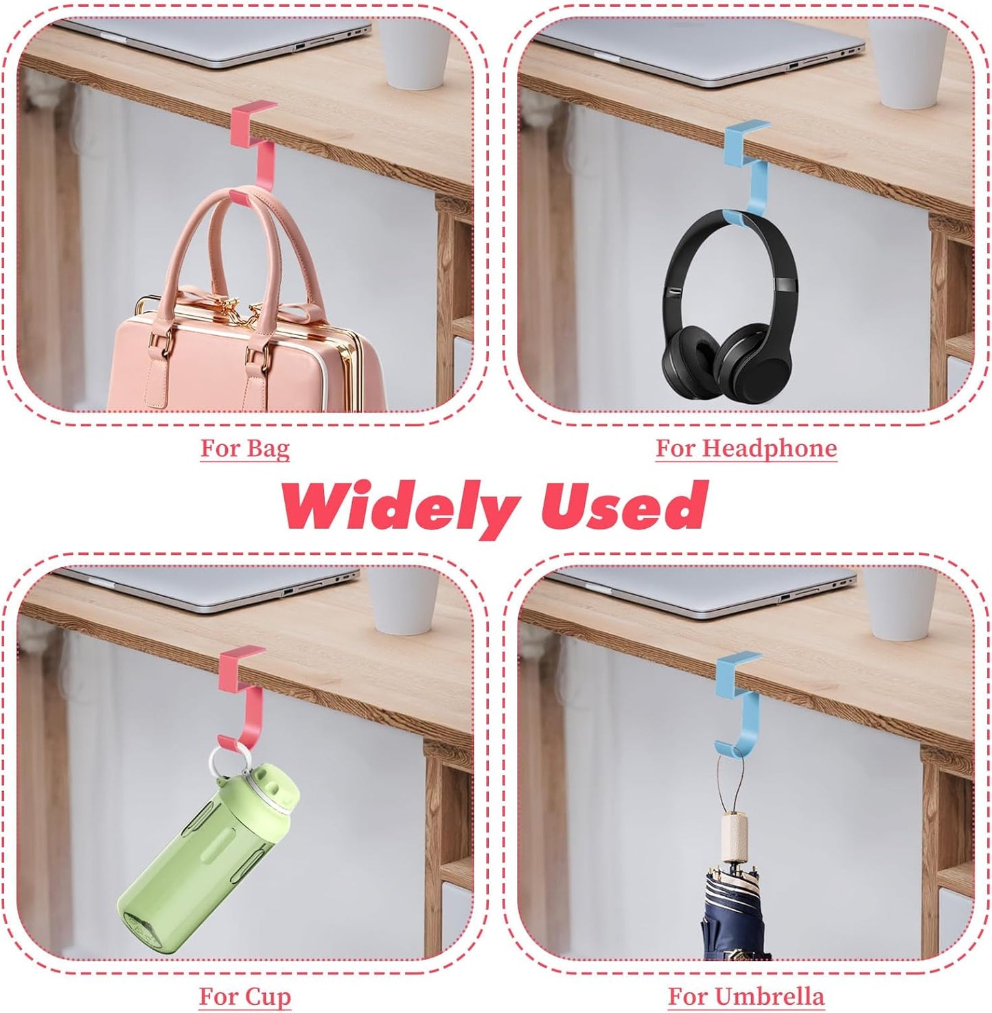 Ymapinc Nail-Free Purse Hanger, 2Pcs Heavy Duty Portable Purse Hook for Table, 5-Shaped Aluminum Alloy Bag Holder for Hanging Bags/Keys/Headphones (Pink/Blue)