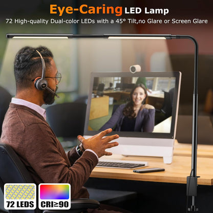 Airlonv LED Desk Lamp for Office Home, Eye-Caring Desk Light with Stepless Dimming Adjustable Flexible Gooseneck, 10W USB Adapter Desk Lamp with Clamp for Reading, Study, Workbench (Black)