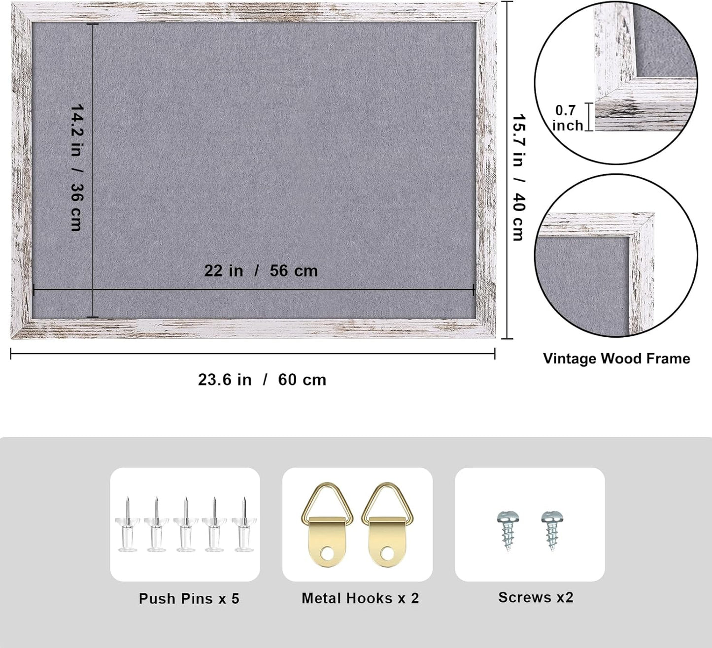 Cork Board Bulletin Board, 11.8x8.6 inches Mini Decorative Hanging Framed Cork Boards for Walls, Pin Board Vision Board for School Home Office, Bulletin Board with Wooden Frame(2230,WH,1p)