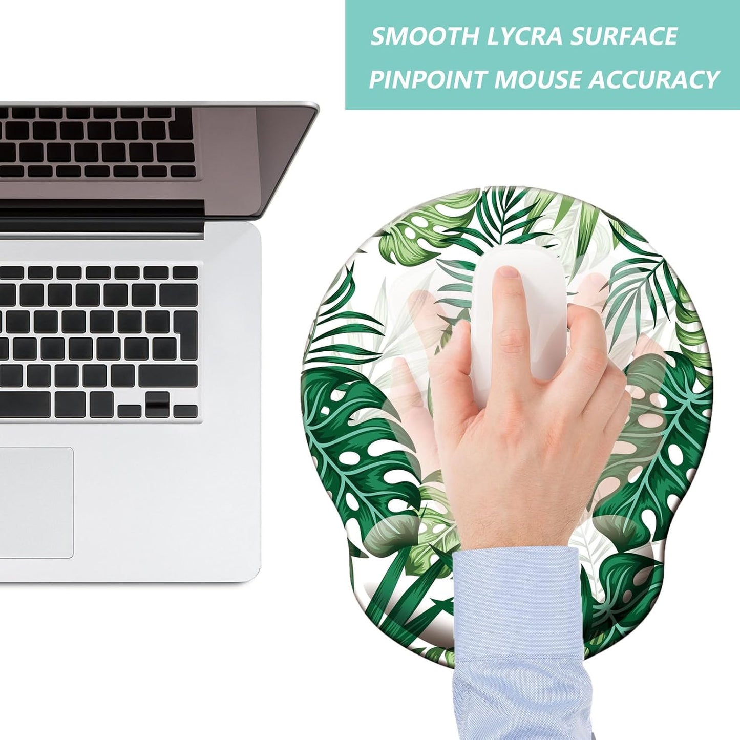 Mouse Pad with Wrist Support, Ergonomic Mouse Pad with Memory Foam Wrist Rest Cushion, Non-Slip Rubber Base Gaming Mice Pad for Home Office Computer Laptop, Flowers Grass