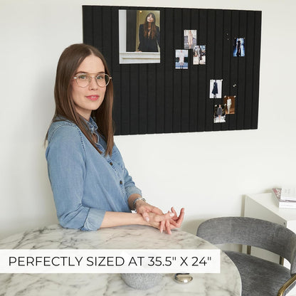 Large Felt Bulletin Board - Stylish Perfectly Sized 35" x 47" Cork Board Alternative for Office & Wall Decor – 12 Customizable Adhesive Tiles w/Golden Pins are Perfect to Display Your Photos