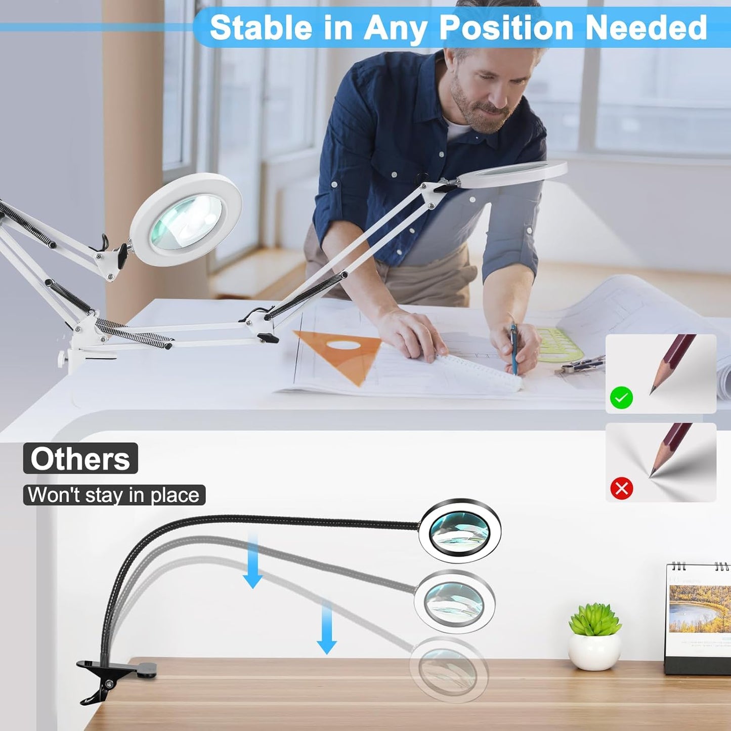 Coyeth 10X Magnifying Glass with Light and Clamp, Real Glass Stand Lighted Magnifier, 5 Color Modes Stepless Dimmable LED Desk Lamp Hands Free for Crafts Hobby Reading Painting Sewing Close Work