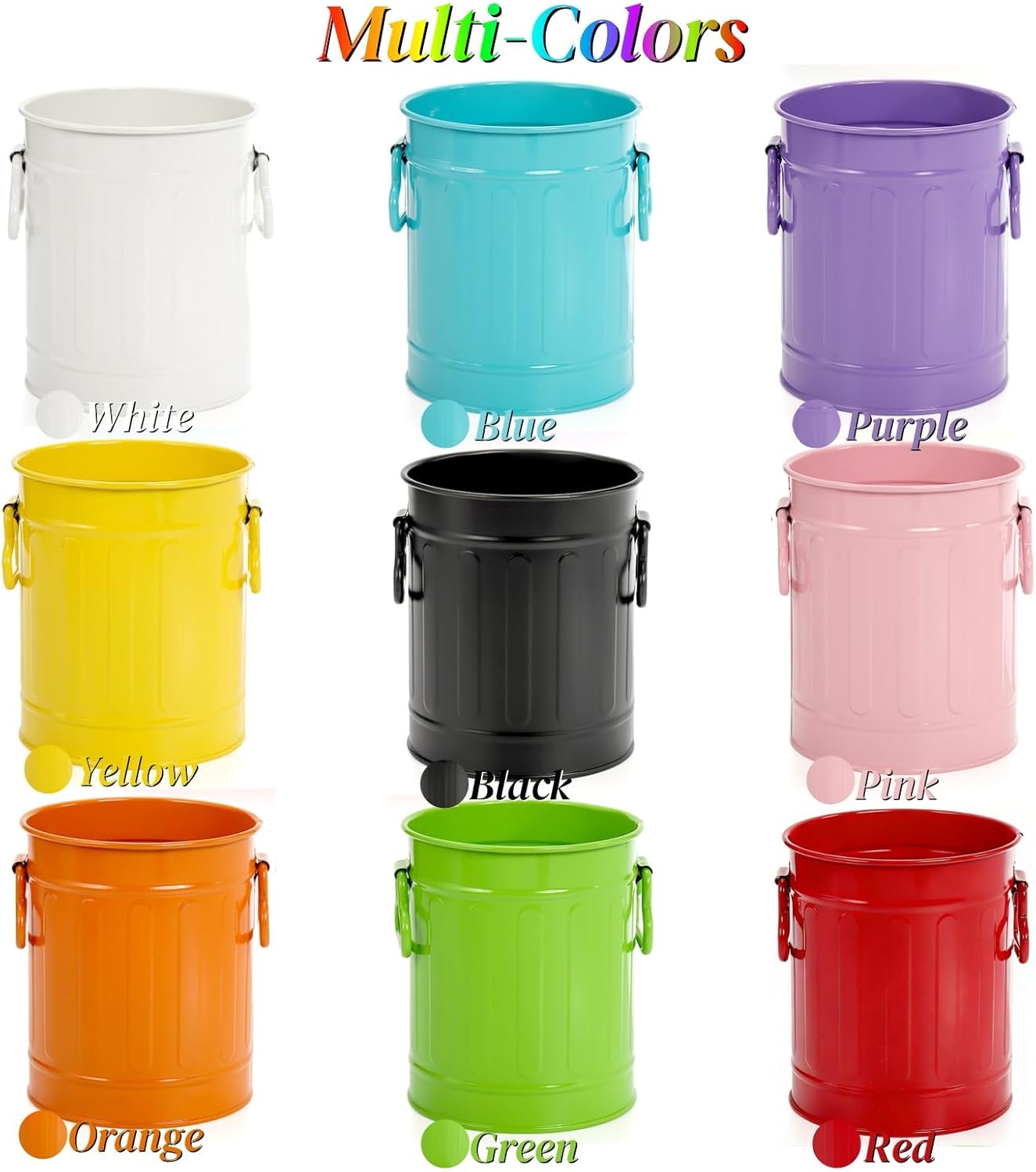 Noamus 9 Pack Metal Pen Holder, Mini Pencil Bucket with Handle, Desktop Pencil Cup Makeup Brush Organizer, Desk Colorful Small Pails, Stationary Supplies Container for Office Classroom School Crafts
