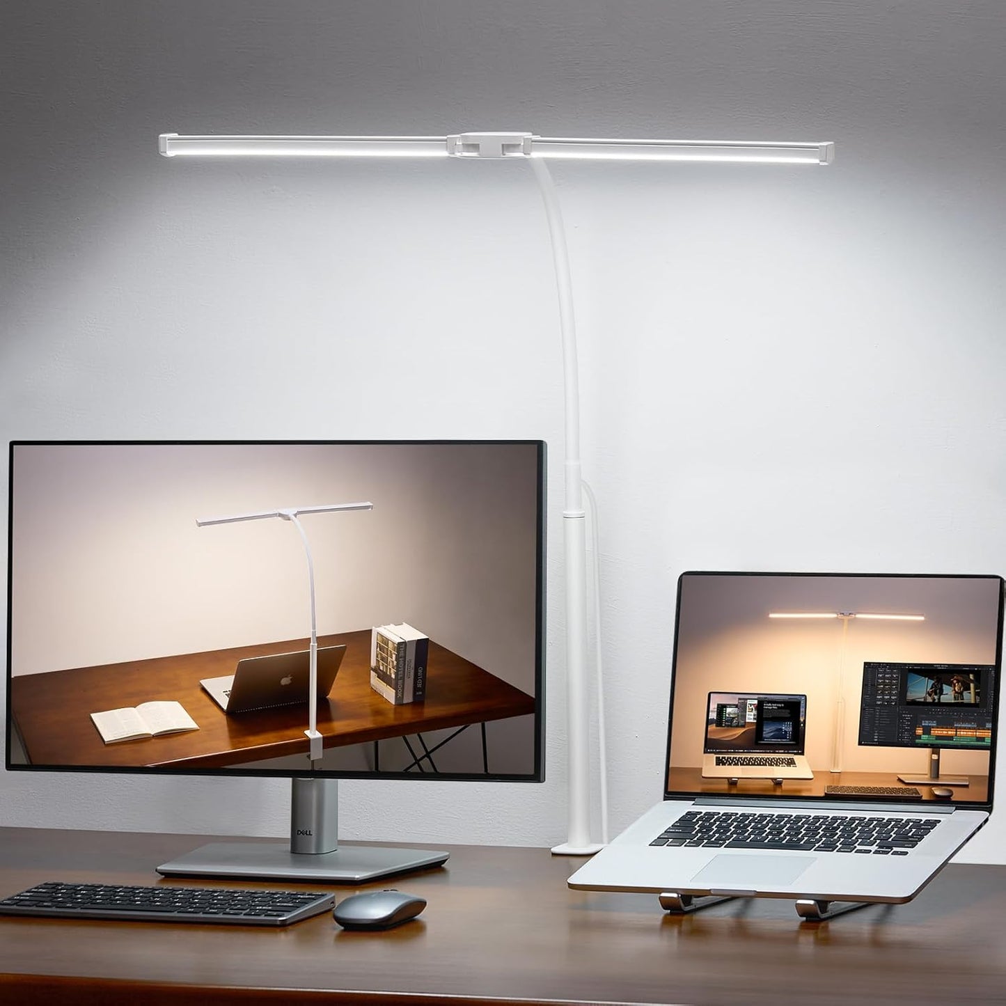 Voncerus LED Desk Lamp for Home Office, Double Head Architect Light with Clamp, Computer Monitor Clip on Light, 3 Modes and 10 Brightness, Adjustable Flexible Goose-Neck, Table Task Lamp, Black