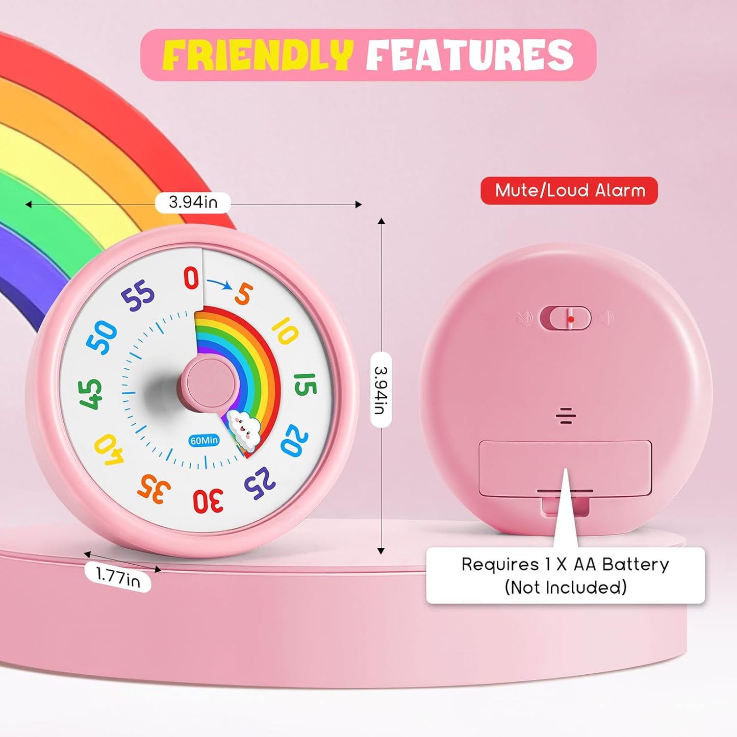 HIPPIH Visual Timer for Kids, 60 Minute Countdown Timers for Classroom Kitchen Office, Rainbow Disk Desk Timer Clock with Silent Operation, Pomodoro Timer Time Management Tools for Toddler ADHD Blue