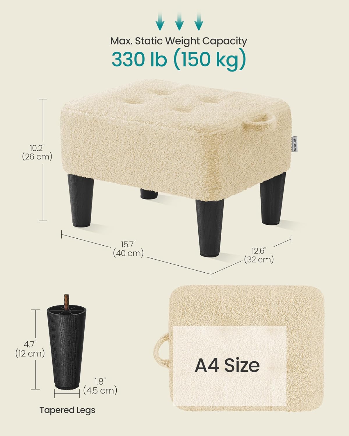 SONGMICS Foot Stool with Legs, Small Footstool Ottoman, Velvet Seat with Thick Cushion, for Living Room, Bedroom, Entryway, 330 lb Weight Capacity, Jelly Pink ULOM501R01