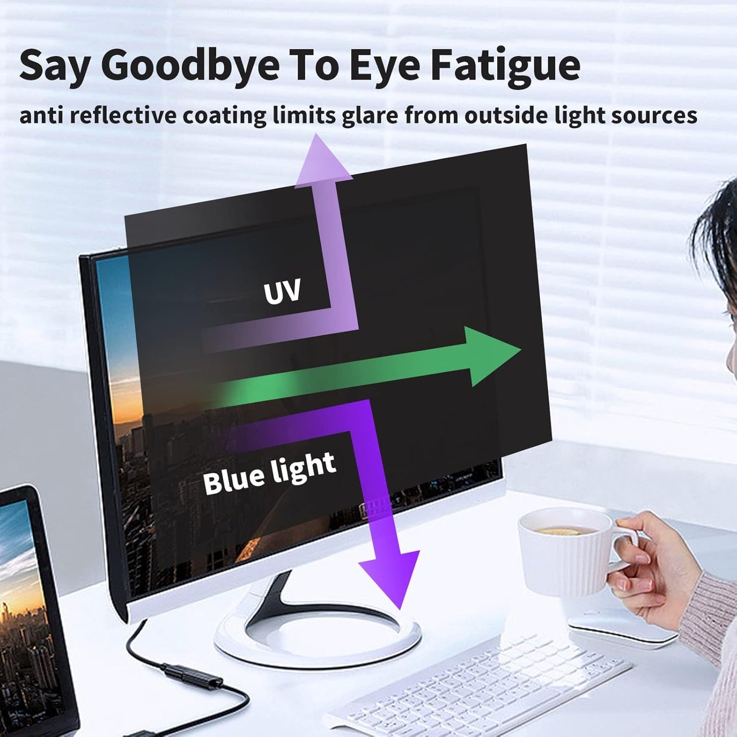 2 Pack Magnetic Hanging Computer Privacy Screen 24 Inch for 16:9 Widescreen Monitor, Removable Privacy Screen Anti Glare Blue Light Computer Screen Privacy Shield, Anti-Scratch 24in Protector Film