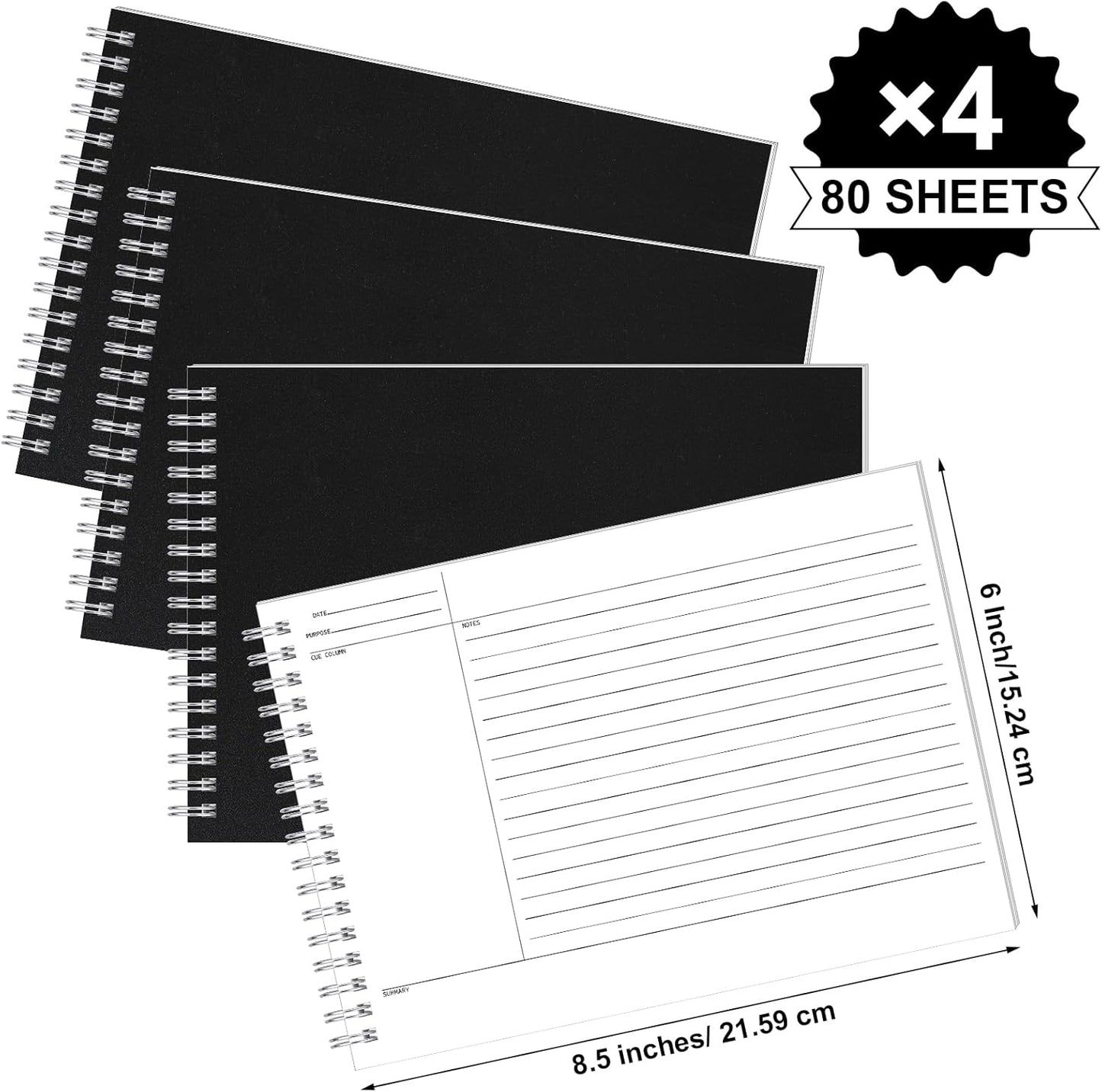 Glenmal 320 Sheets 4 Pack Note Taking Notebook 6 x 8.5 Inches Single Sided Printed Spiral Steno Pads Coil Writing Note Pads Ruled Writing Tablets for School Office Business, 80 Sheets/Pack
