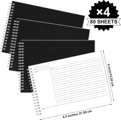 Glenmal 320 Sheets 4 Pack Note Taking Notebook 6 x 8.5 Inches Single Sided Printed Spiral Steno Pads Coil Writing Note Pads Ruled Writing Tablets for School Office Business, 80 Sheets/Pack