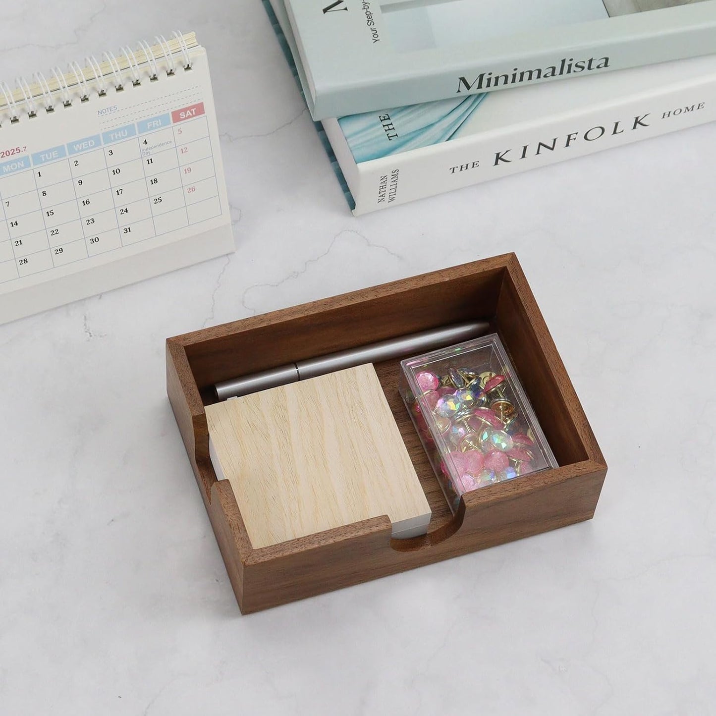 Buqoo 4x6 Notepad Holder Dispenser, Walnut Wood Sticky Notes Memo Pad Holder Dispenser Desk Supplies Organizer Accessories for Office Home Schools