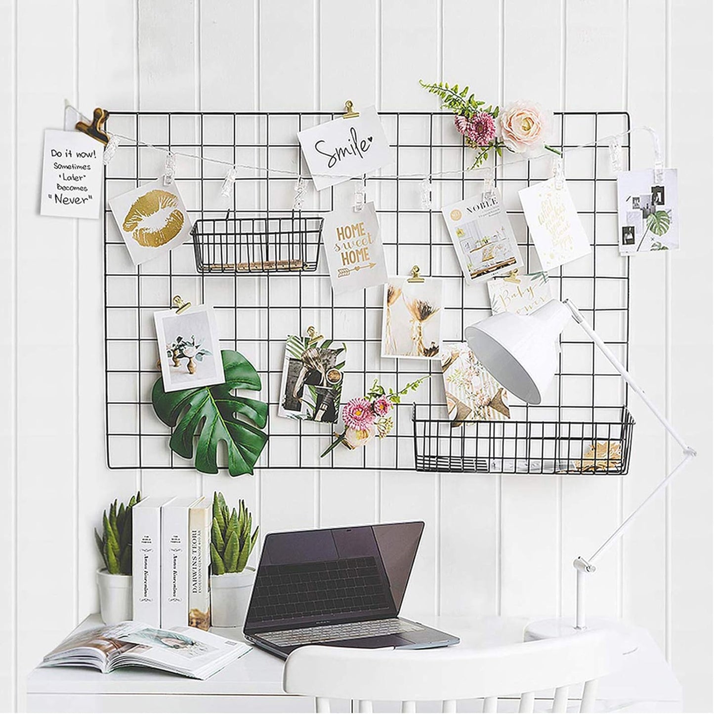 Wall Grid Silver Wire Photo Grid Panels Desk Wall Organizer Metal Memo Board, 25.6" x17.7, 2 Pack