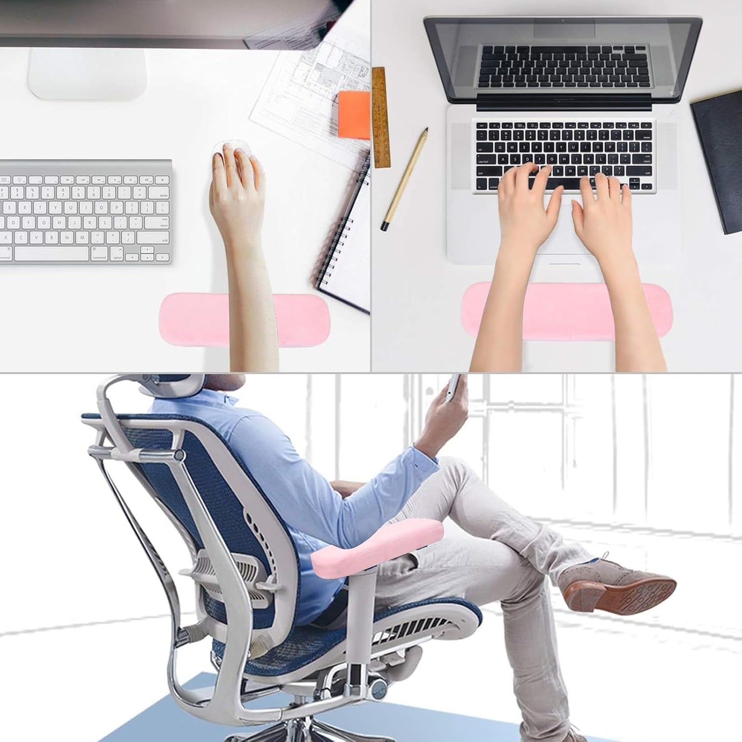 MOSISO Chair Armrest Pads (2 Pack), Memory Foam Home/Office Chair Arm Rest Covers Comfy Computer Gaming Elbow Cushion Removable Washable Elbow Support Forearm Pressure Relief, Black