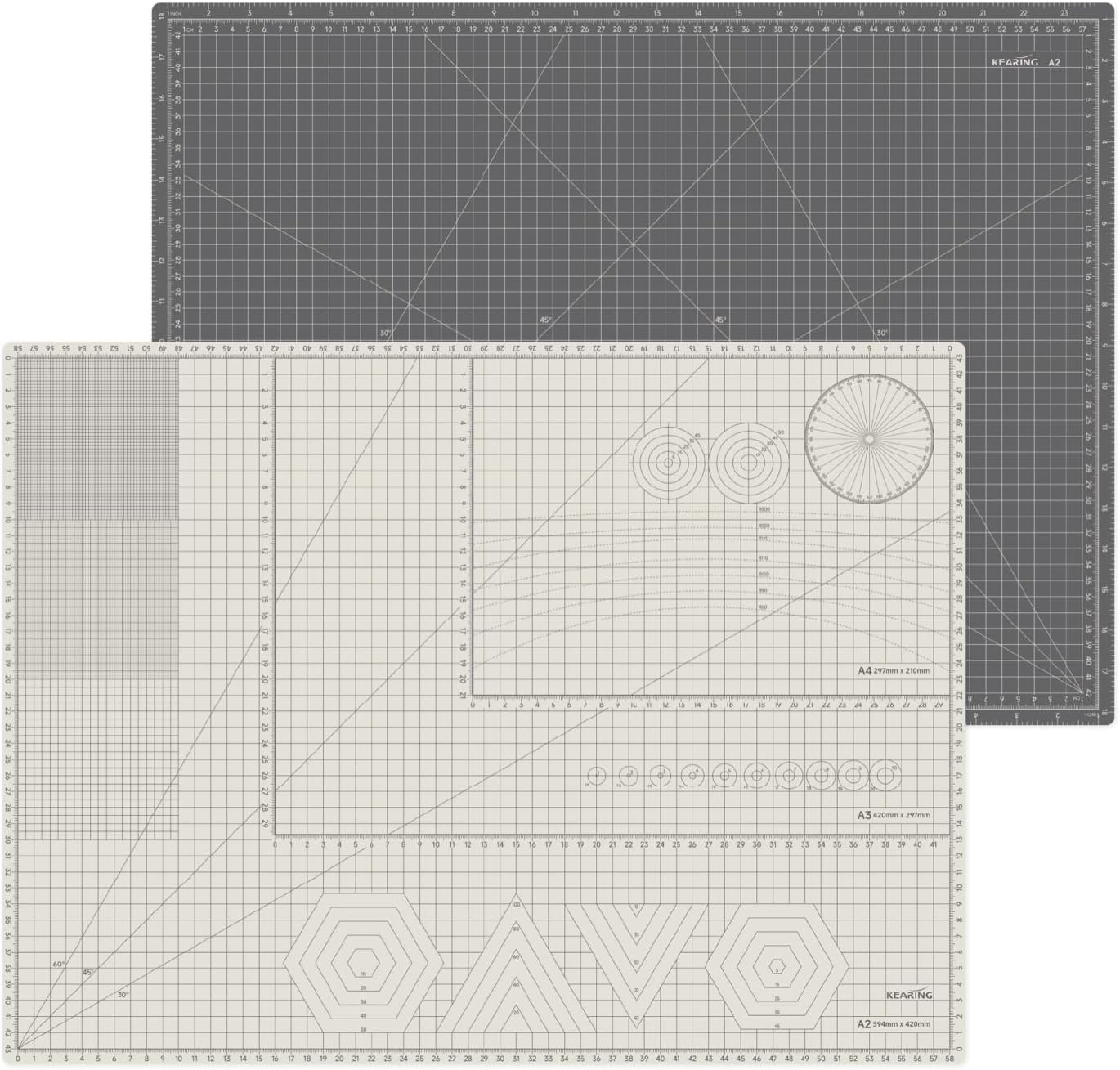 KEARING A3 Self Healing Cutting Mat 12x18 Inch, 3mm Thick Double-Sided High-Contrast Craft Mat with Grid, Premium 5-Ply PVC Construction, Beige and Charcoal Grey, for Sewing, Quilting, Crafts, 1 PCS
