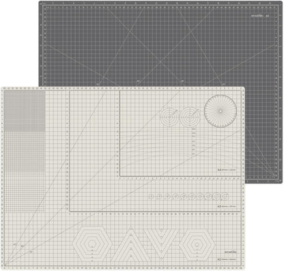 KEARING A3 Self Healing Cutting Mat 12x18 Inch, 3mm Thick Double-Sided High-Contrast Craft Mat with Grid, Premium 5-Ply PVC Construction, Beige and Charcoal Grey, for Sewing, Quilting, Crafts, 1 PCS