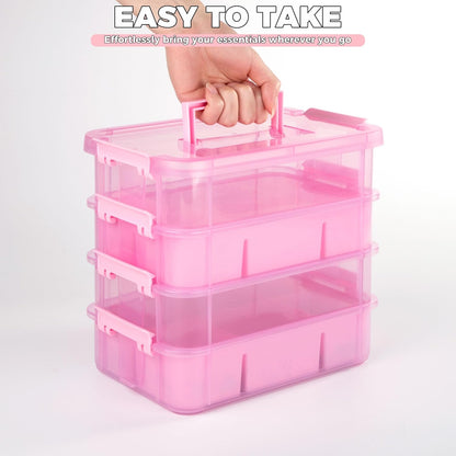 CraftGenes Art Supply Storage Organizer with 2 Removable Trays, 4-Layer 10QT Durable Craft Organizers and Storage for Sewing, Tool, Office Supplies, Art, Craft Supplies