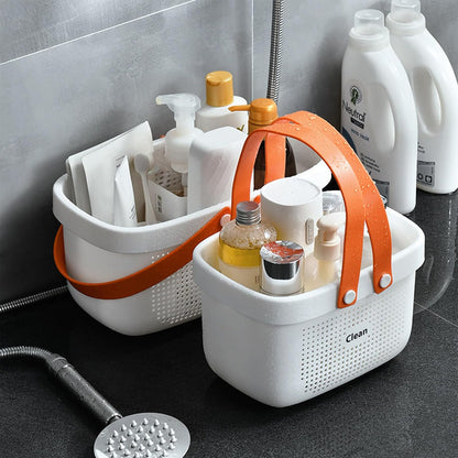 JiatuA Plastic Storage Basket with Handle Portable Shower Caddy Tote Organizer Basket Bin for Bathroom Kitchen Dorm Room Bedroom, Green