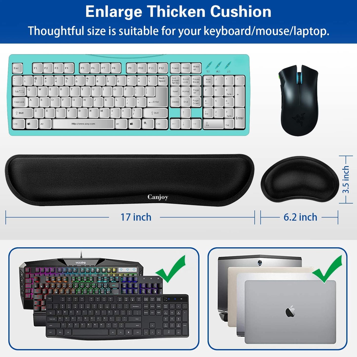 Mouse Wrist Rest, Canjoy 2 Pack Memory Foam Soft Fabric Mouse Wrist Rest Pad Support Cushion with Anti-Skid Rubber Base,Ergonomic Pain Relief Mouse Hand Rest (Black)