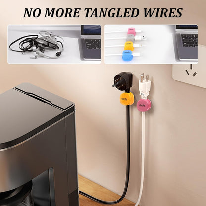 8 Pack Spring Cord Holder Clips [360° Rotatable, 1-Hand Use] — Adhesive Cable Clips for Nightstand, Desk, Wall & Kitchen | Phone Charger Cord Holder | No-Residue | Fits 2.5–8mm Cables
