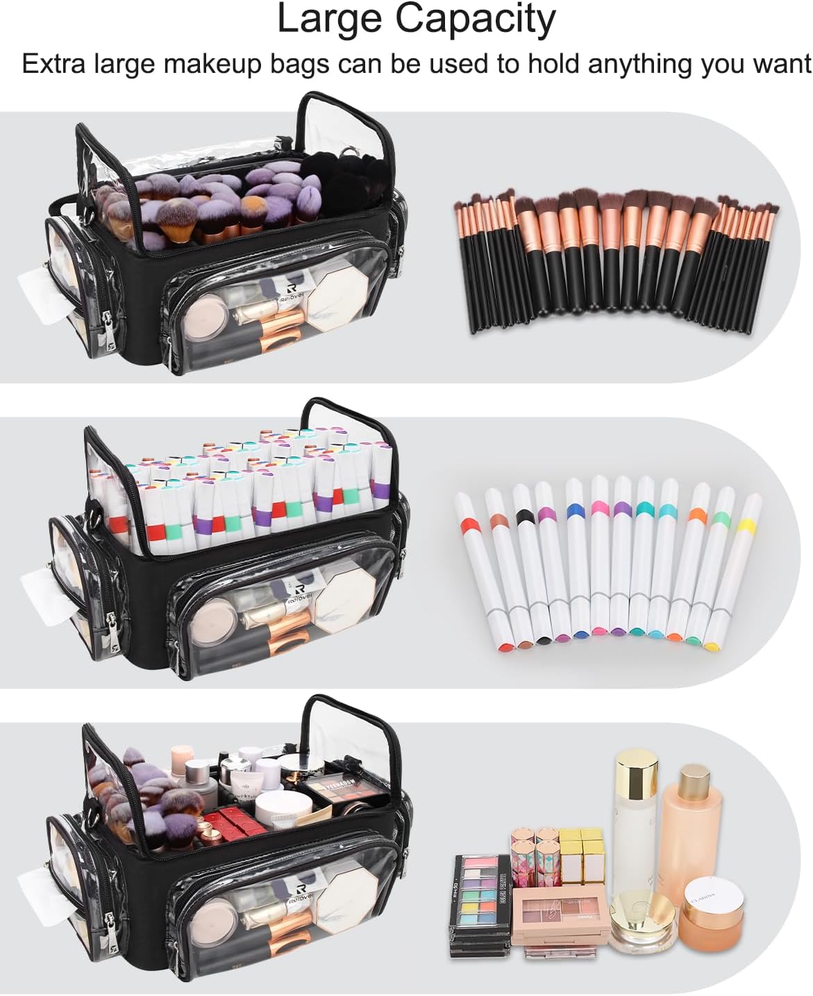 Makeup Brush Bag, Makeup Brush Holder Travel Stand-up Makeup Cup Large Makeup Brush Organizer Case Professional Cosmetic Bag Artist Storage Bag with Adjustable Divider (Large, Black)