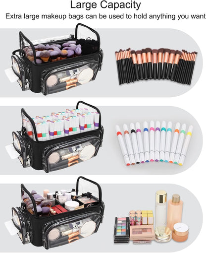 Makeup Brush Bag, Makeup Brush Holder Travel Stand-up Makeup Cup Large Makeup Brush Organizer Case Professional Cosmetic Bag Artist Storage Bag with Adjustable Divider (Large, Black)
