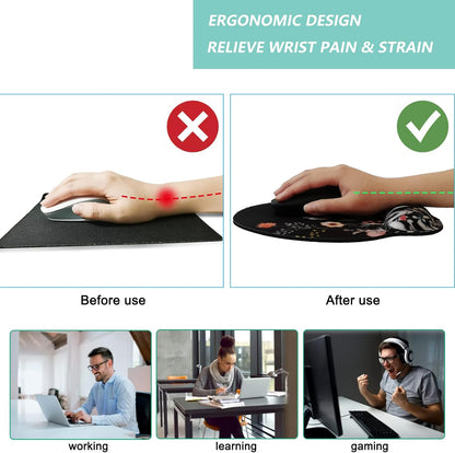 Mouse Pad with Wrist Support, Ergonomic Mouse Pad with Memory Foam Wrist Rest Cushion, Non-Slip Rubber Base Gaming Mice Pad for Home Office Computer Laptop, Flowers Grass