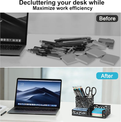 EasyPAG Desk Organizer with 3 Compartment for Pencil Sticky Note Holder and Office Accessories,White