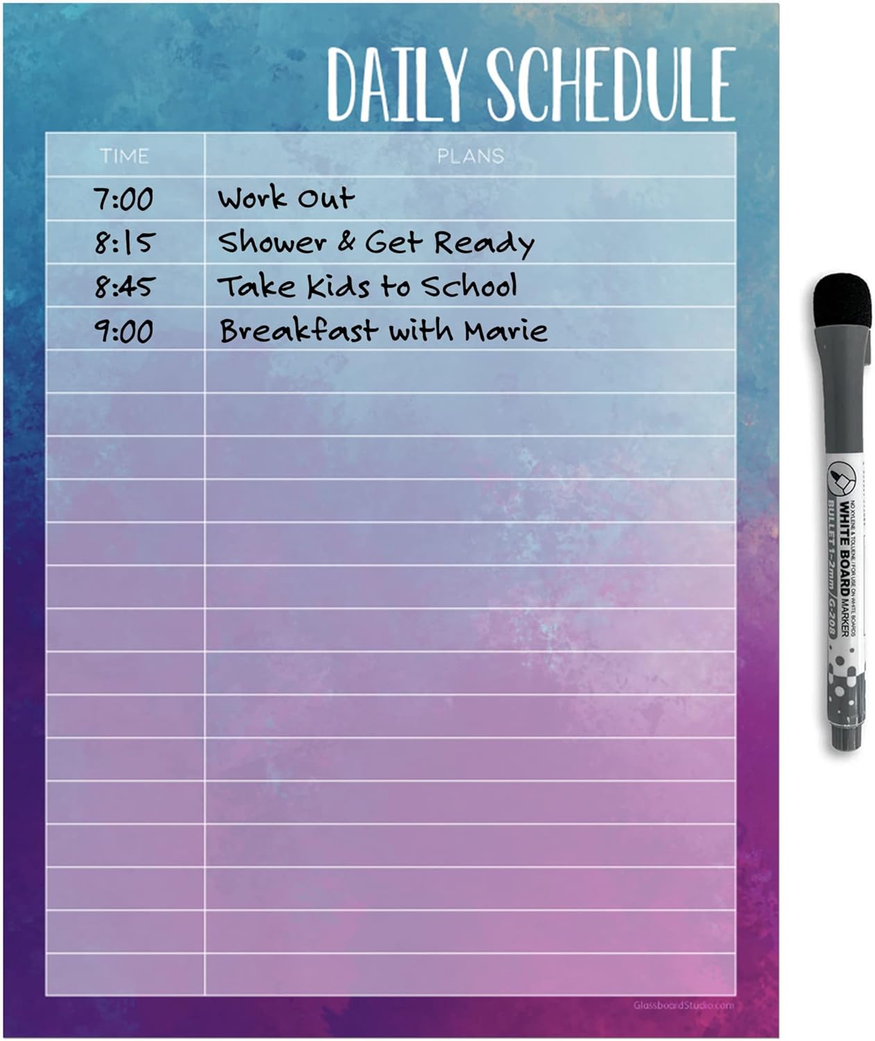 Dry Erase Daily Schedule Planner Sticker Decal by Glassboard Studio | Removable & Reusable | Magnetic Fine-Tip Marker Included (9 x 12 inches, White)