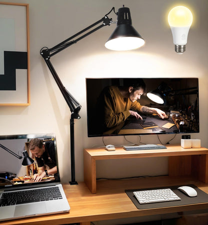 Desk Lamp With Clamp for Home Office, Eye-Caring Clip on Light with Adjustable Extra Tall Metal Swing Arm, High Intensity Clamp Lamp w/LED Bulb, Architect Task Table Lamps for Study, Workbench-B/5000k