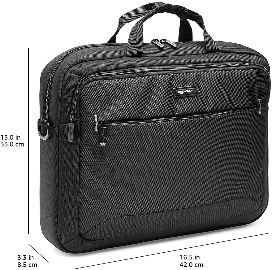 Amazon Basics Laptop Tablet Carrying Case with Shoulder Strap and Grab Handles, 14-inch, Black, Compartments for Storage