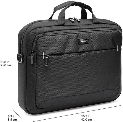 Amazon Basics Laptop Tablet Carrying Case with Shoulder Strap and Grab Handles, 14-inch, Black, Compartments for Storage