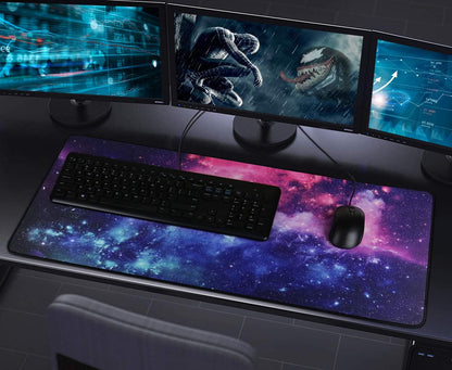 Large Extended Gaming Mouse Pad with Stitched Edges, (31.5X15.7In) Durable Non-Slip Natural Rubber Base, Waterproof Computer Keyboard Pad Mat for Esports Pros/Gamer/Desktop/Office/Home-Black