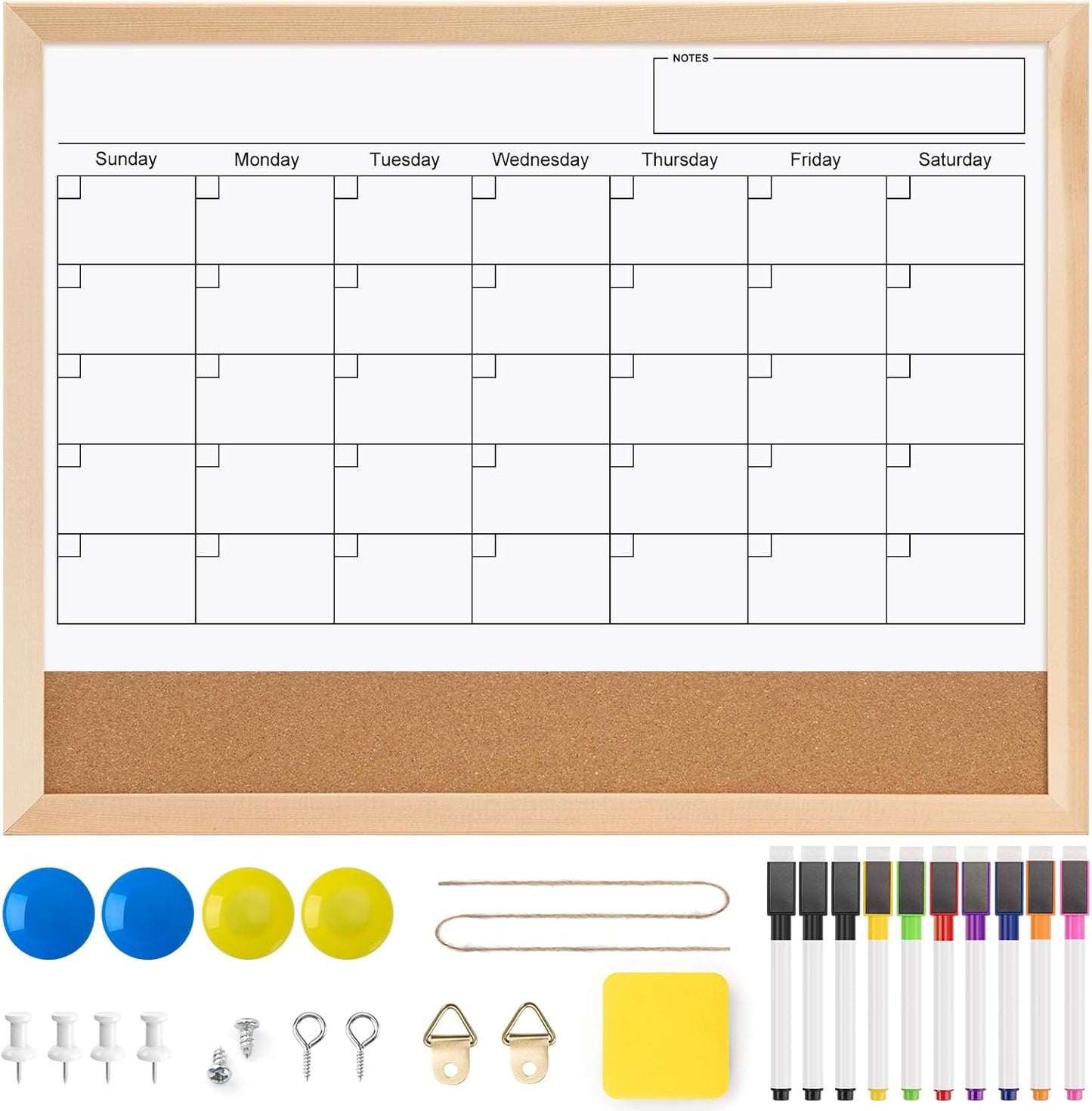 OWLKELA Cork Board 14.6"X 11", Notice Pin Board, Memo Board, Vision Board, Bulletin Board for Office, Classroom or Home, Mounting Hardware and Push Pins Included, Wooden Frame