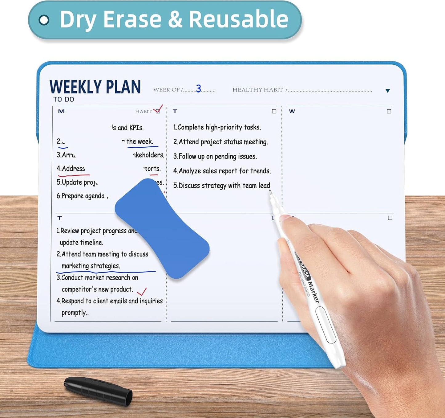 Magnetic Weekly Dry Erase Board,Portable Weekly Planner Whiteboard,Desktop Weekly Calendar White Board,to do List White Board 9.5"x7" Schedule Board Message Board for Office Home School (Black)