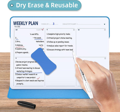 Magnetic Weekly Dry Erase Board,Portable Weekly Planner Whiteboard,Desktop Weekly Calendar White Board,to do List White Board 9.5"x7" Schedule Board Message Board for Office Home School (Black)