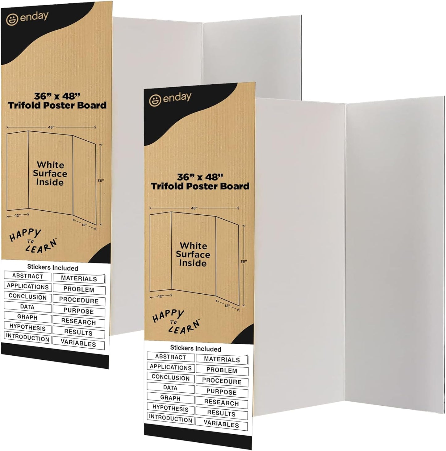Trifold Poster Board 36" x 48" White Presentation Board - Self-Adhesive Science Subtitles Included - Science Fair Display Boards, for School, Fun Projects and Business Presentations - by Emraw
