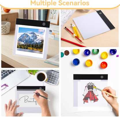 A5 LED Light Box, A5 Tracing Light Table LED Copy Board Lights Tracing Drawing Board Portable Diamond Art Painting Lights Boards Ultra Thin Adjustable for Sketching Animation