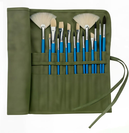Paint Brush Holder, 22 Slots Premium Canvas Brush Organizer, Roll-Up Travel Brush Case for Watercolor, Acrylic, Oil Brushes & Art Supplies (Army Green)