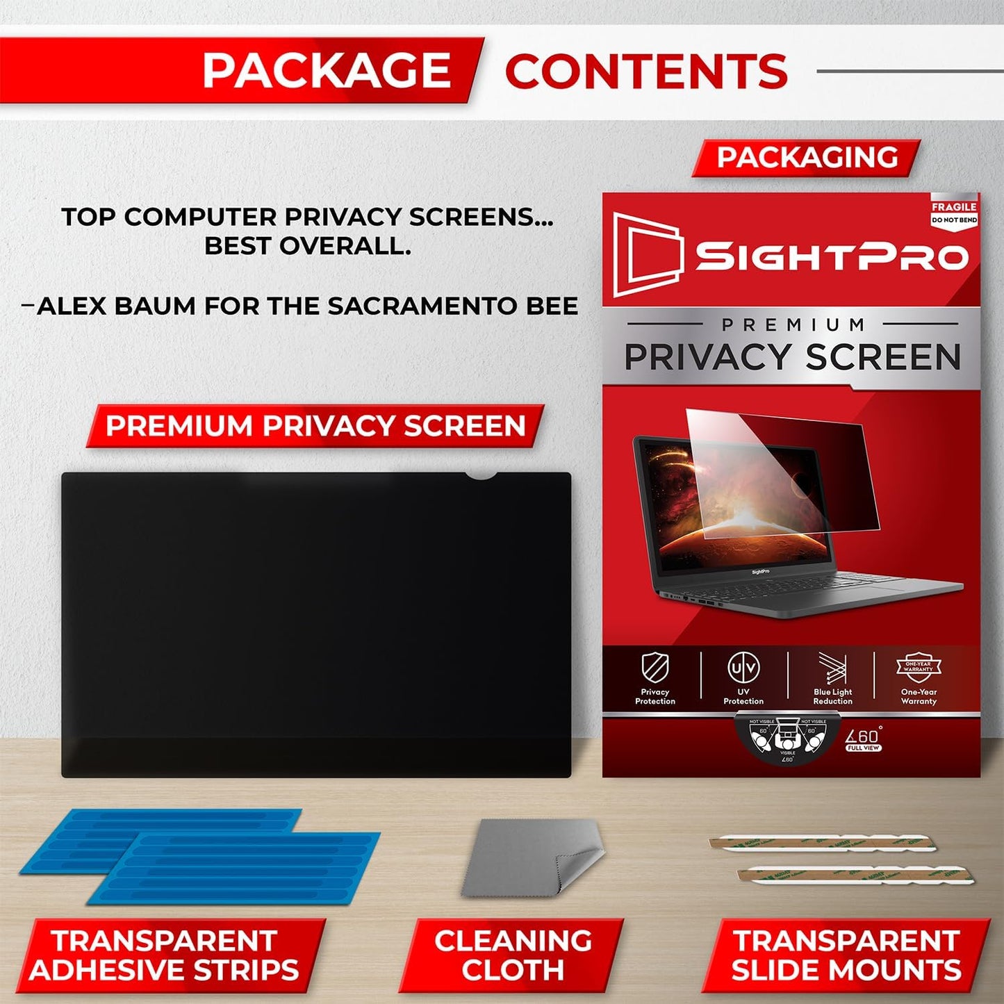 SightPro 16 Inch 16:10 Laptop Privacy Screen Filter - Computer Monitor Privacy Shield and Protector - High Clarity