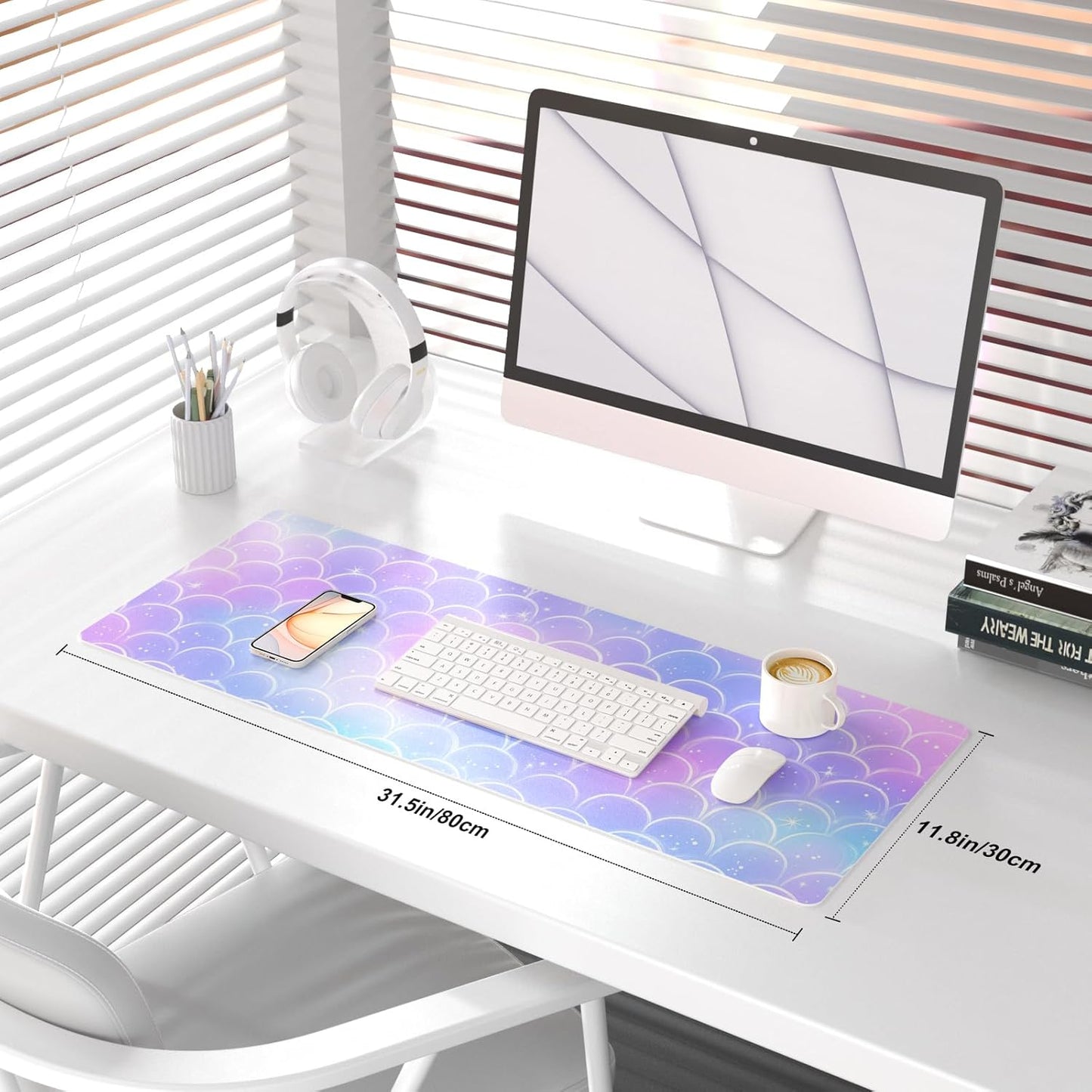 QIYI Large Mouse Pad, Cute Pink Desk Mat for Desktop, Women Girls PU Leather Desk Pad Waterproof Gaming Mousepad, Rose Gold Marble Computer Protector Writing Pad for School Office Home 31.5" x 15.7"