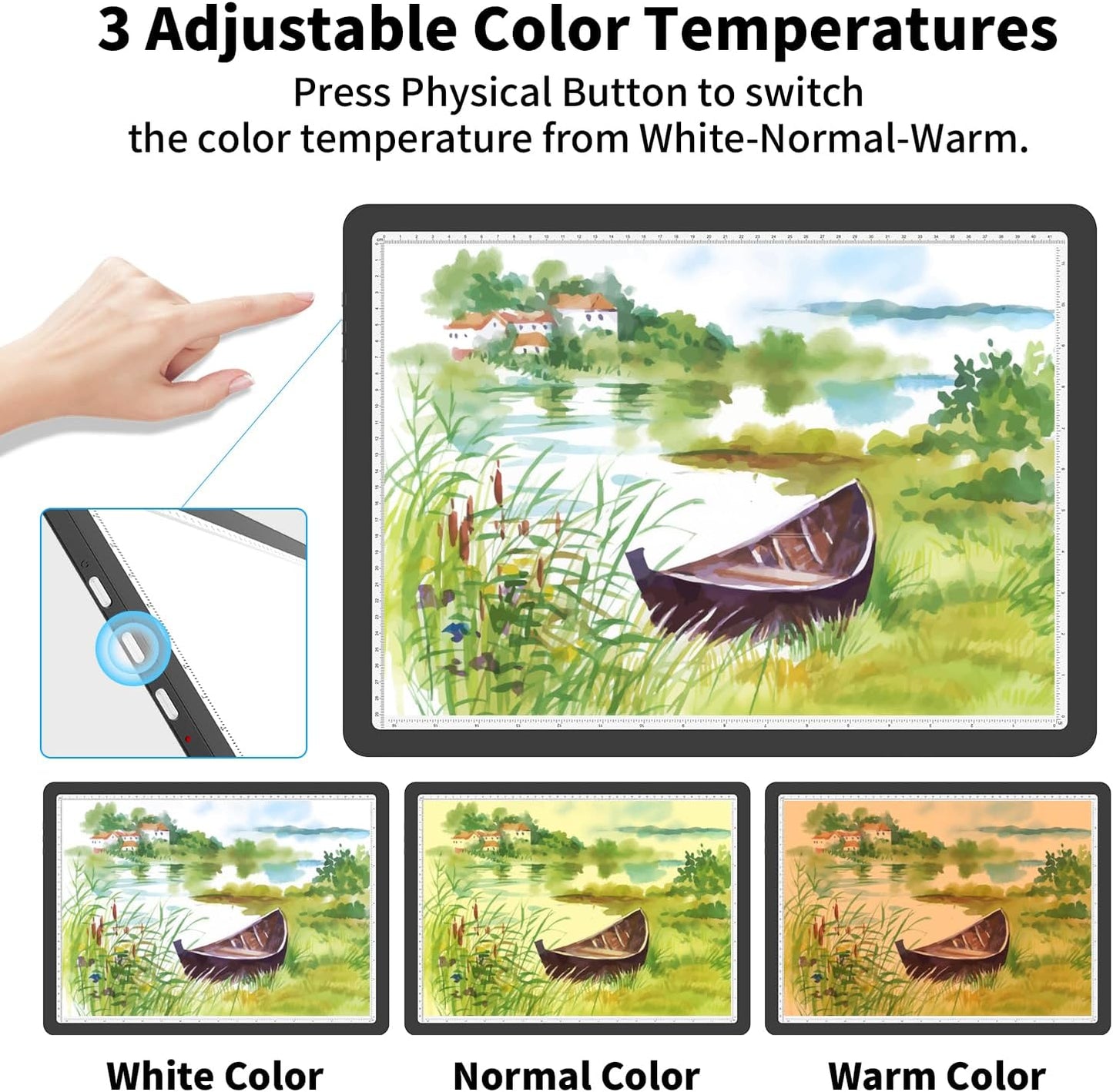 Rechargeable A4 Light Board for Diamond Painting, 9000 Lux Tracing Light Box with Side Physical Buttons, 3 Colors and 6 Levels of Brightness, LED Light Pad for Diamond Art, Drawing, Weeding Vinyl