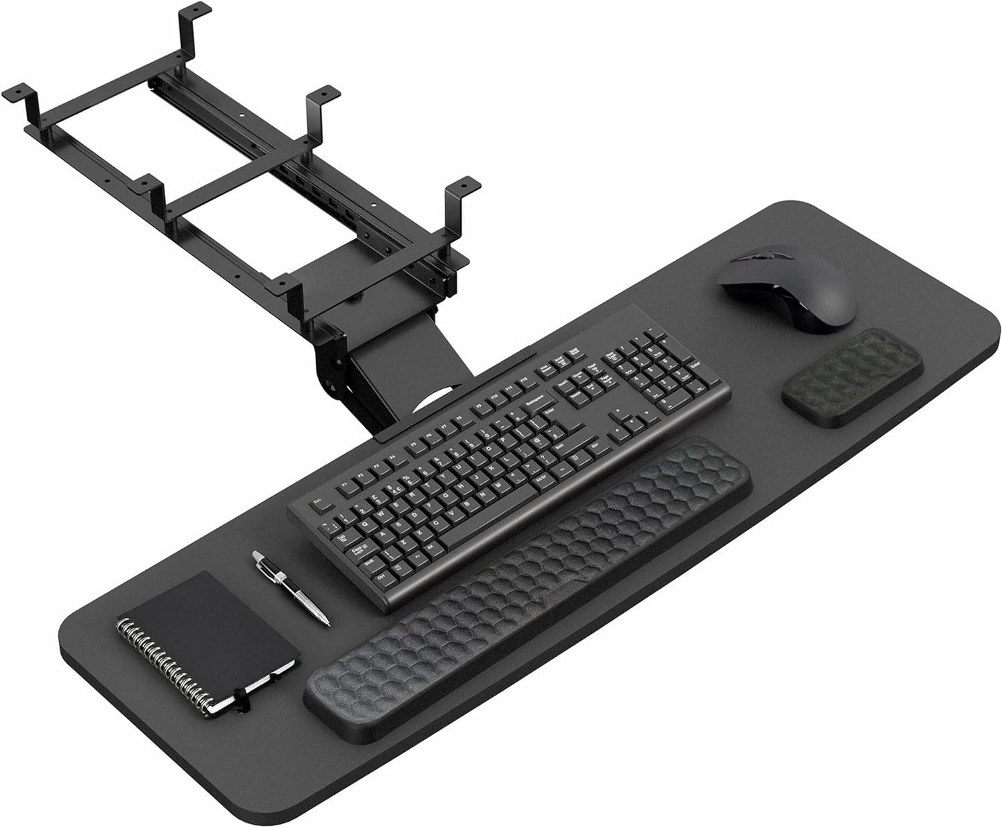 VIVO Premium Adjustable 27 x 11 inch Computer Keyboard and Mouse Platform Tray, Ergonomic Under Table Desk Mount Drawer with Padding, Black, MOUNT-KB27P-B