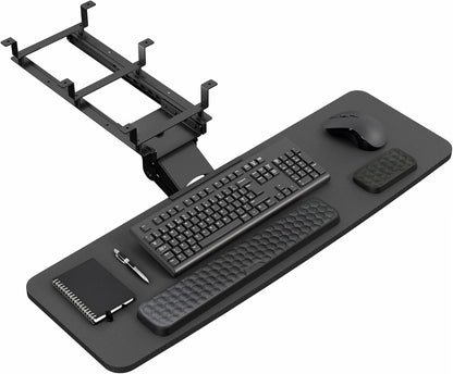 VIVO Premium Adjustable 27 x 11 inch Computer Keyboard and Mouse Platform Tray, Ergonomic Under Table Desk Mount Drawer with Padding, Black, MOUNT-KB27P-B
