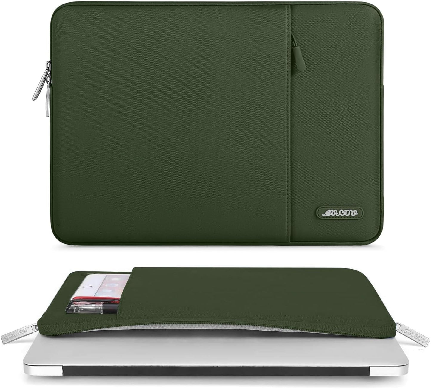 MOSISO Laptop Case 13.3 inch, 13-13.3 inch Laptop Sleeve Compatible with MacBook Air/Pro 13/Pro 14 M5 M4 M3 M2 M1, HP Dell ASUS Lenovo,Polyester Vertical Computer Sleeve Bag with Pocket, Antique Green - Colors A