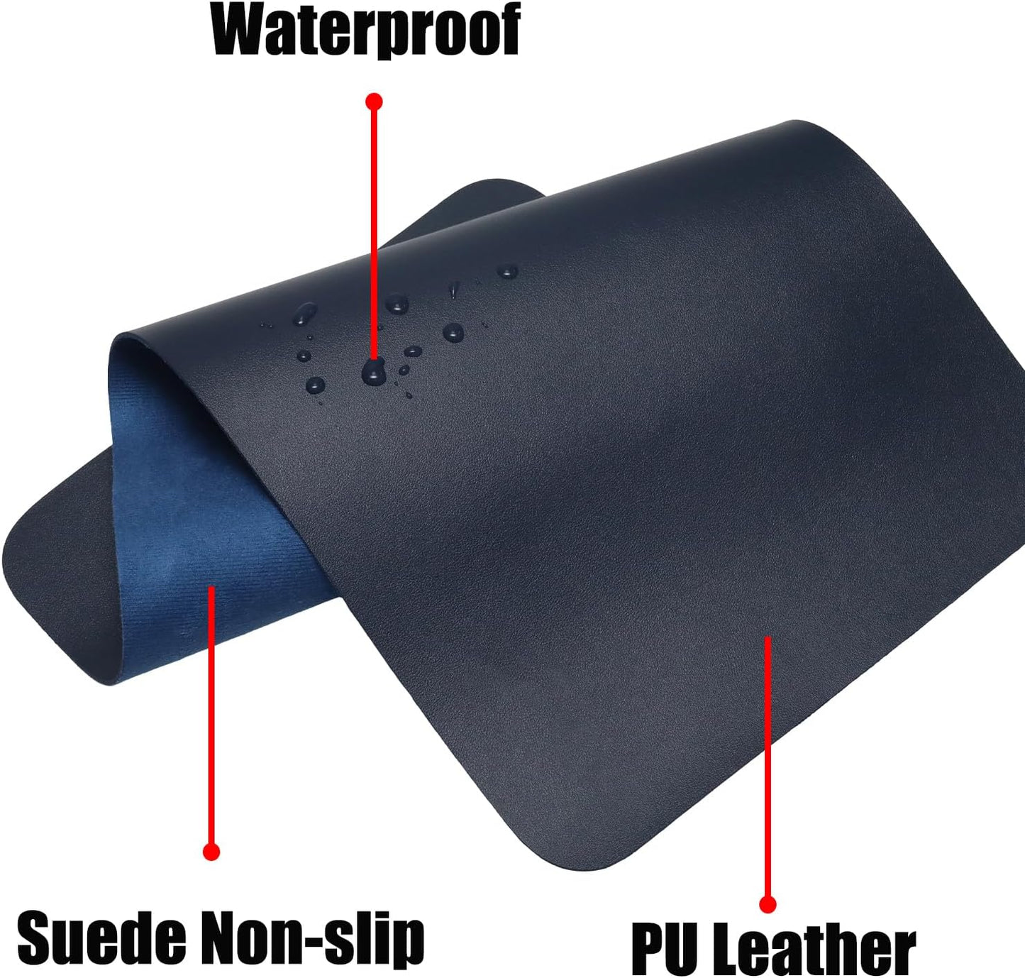Double-Sided Keyboard Mouse Pad, 31.5"x15.7" PU Leather and Cork Desk Mat Large Overlocked-Edge Desk Pad with Matching Thread, Black